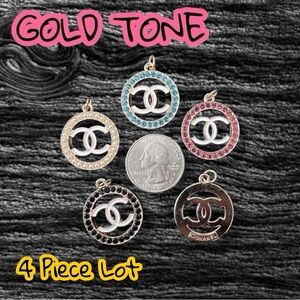 Lot Of 4 CC Round Gold Zipper Pull Button Charm 24mm